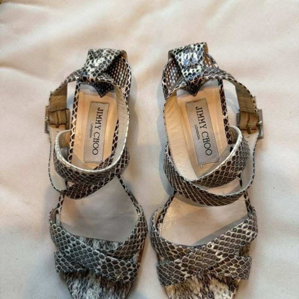 Jimmy Choo Black and White Snakeskin Sandals